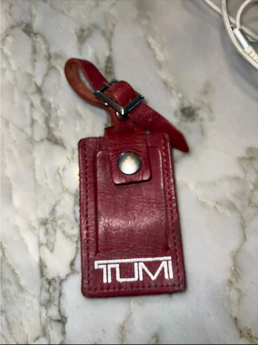 Tumi Burgandy Leather ID Luggage Tag with Silver Logo